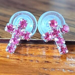 Dainty Pink Rinestone Cross Stud Earrings